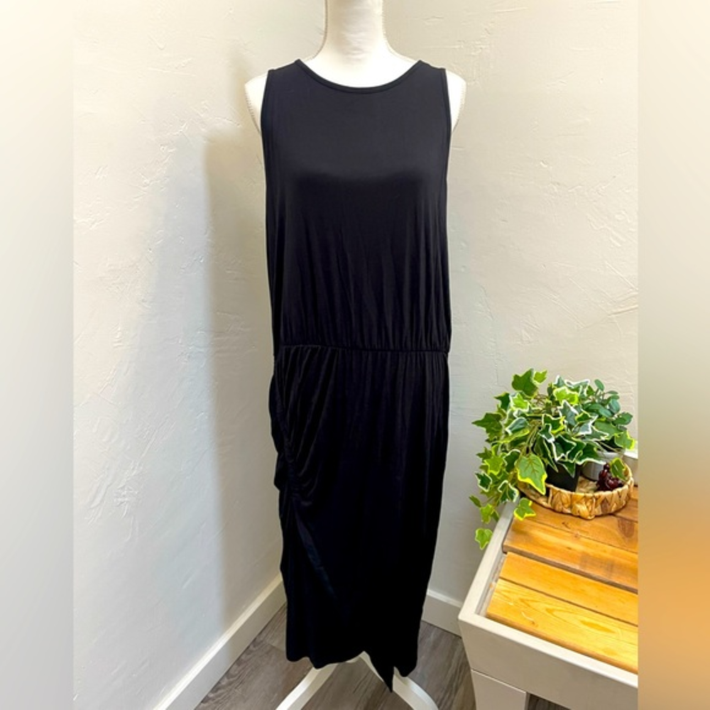 NWT 24/7 Maurices Maxi Dress Sleeveless Ruched Side Slit Black‎ Plus Size 1X